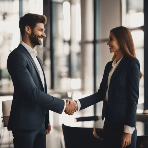 pixlr-image-generator-7efbdd79-1b9a-4bd5-9af7-b4e3fa297a7f Man and woman shaking hands in an office